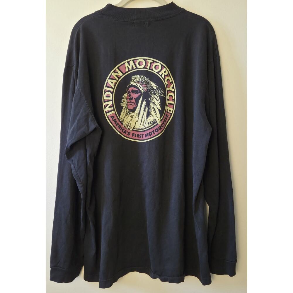 Indian Motorcycle War Bonnet Logo Mens L Black Long Sleeved *Distressed
